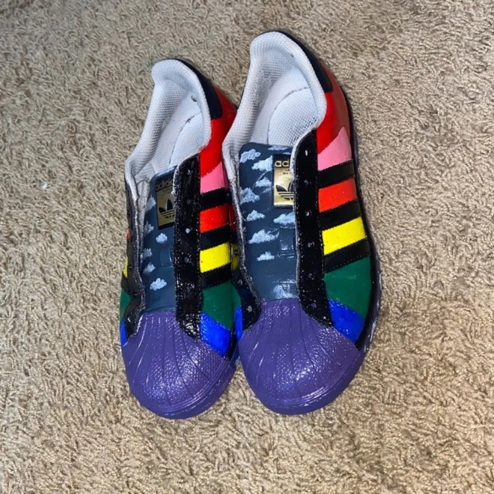 Handpainted rainbow adidas shoes